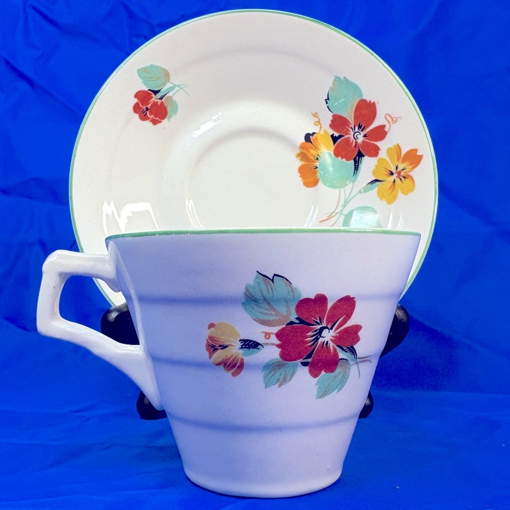 Vintage H&K Tunstall England Cup & Saucer Floral Pattern
